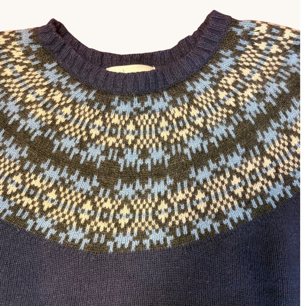 CHADWICK'S Women's Vintage 90s Chunky Fair Isle Yoke Sweater LARGE Navy Blue